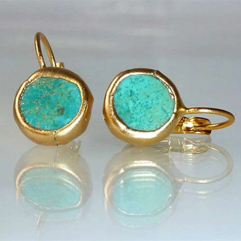 Gold Earrings Accented with Turquoise 1