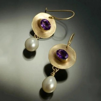 Gold and Purple Zirconia Pearl Earrings 0