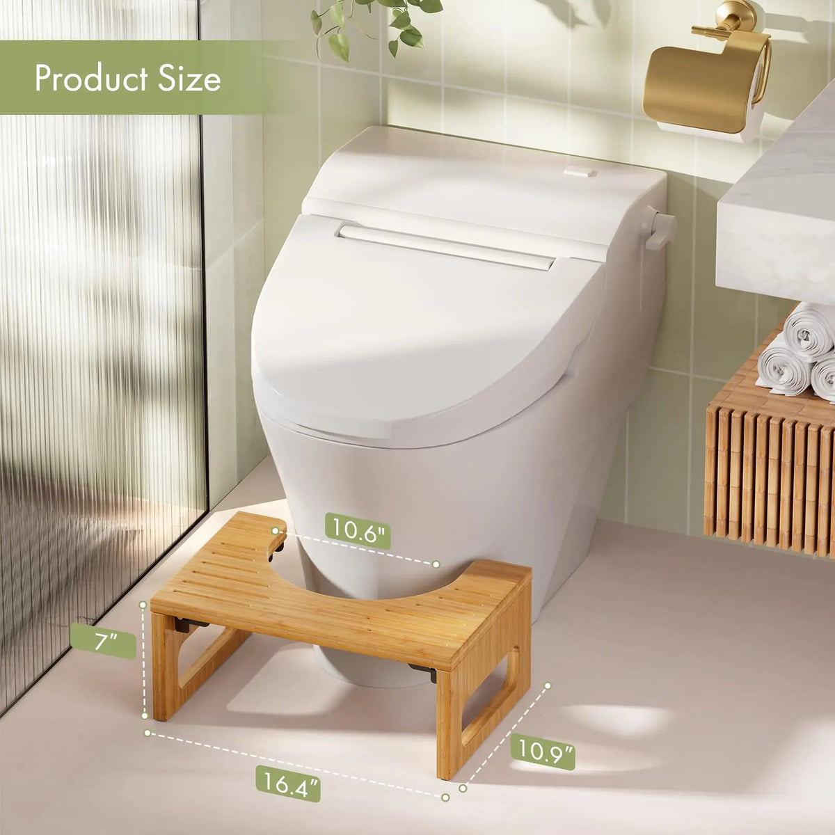 Goodinary® Bamboo Foldable Toilet Stool with Non Slip Base 5
