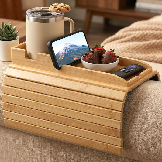 Goodinary® Foldable Bamboo Sofa Armrest Tray 0