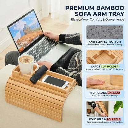 Goodinary® Foldable Bamboo Sofa Armrest Tray 1