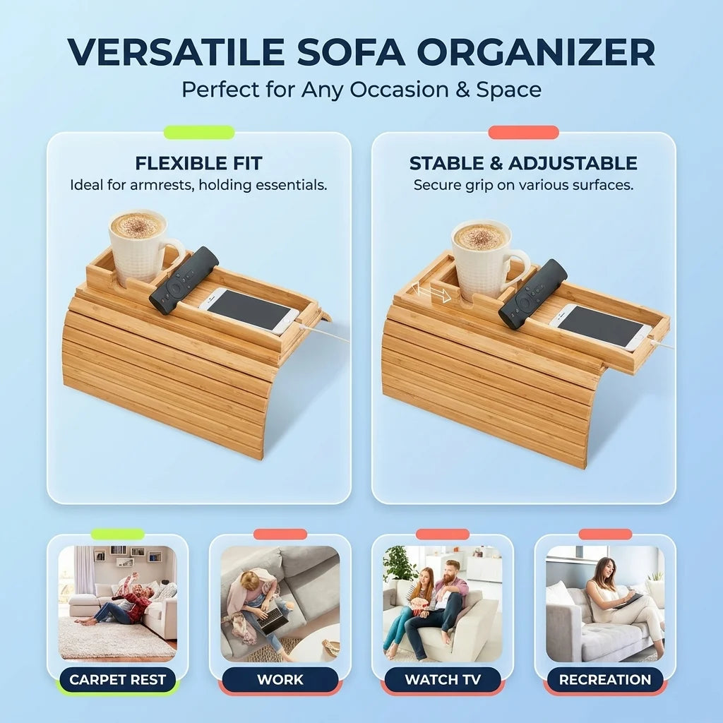 Goodinary® Foldable Bamboo Sofa Armrest Tray 2