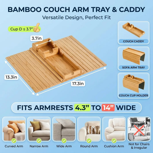 Goodinary® Foldable Bamboo Sofa Armrest Tray 3