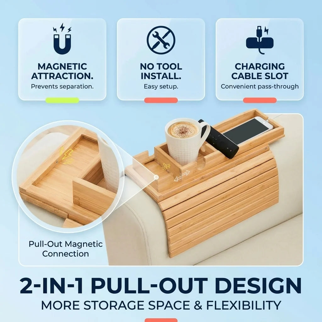 Goodinary® Foldable Bamboo Sofa Armrest Tray 4