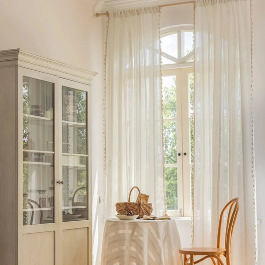 Goodinary® Jacquard Hollow-Out White Tulle Curtains 0