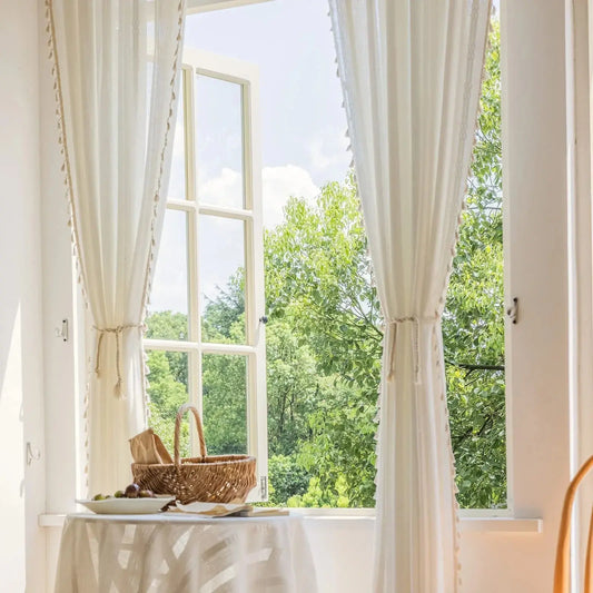 Goodinary® Jacquard Hollow-Out White Tulle Curtains 1