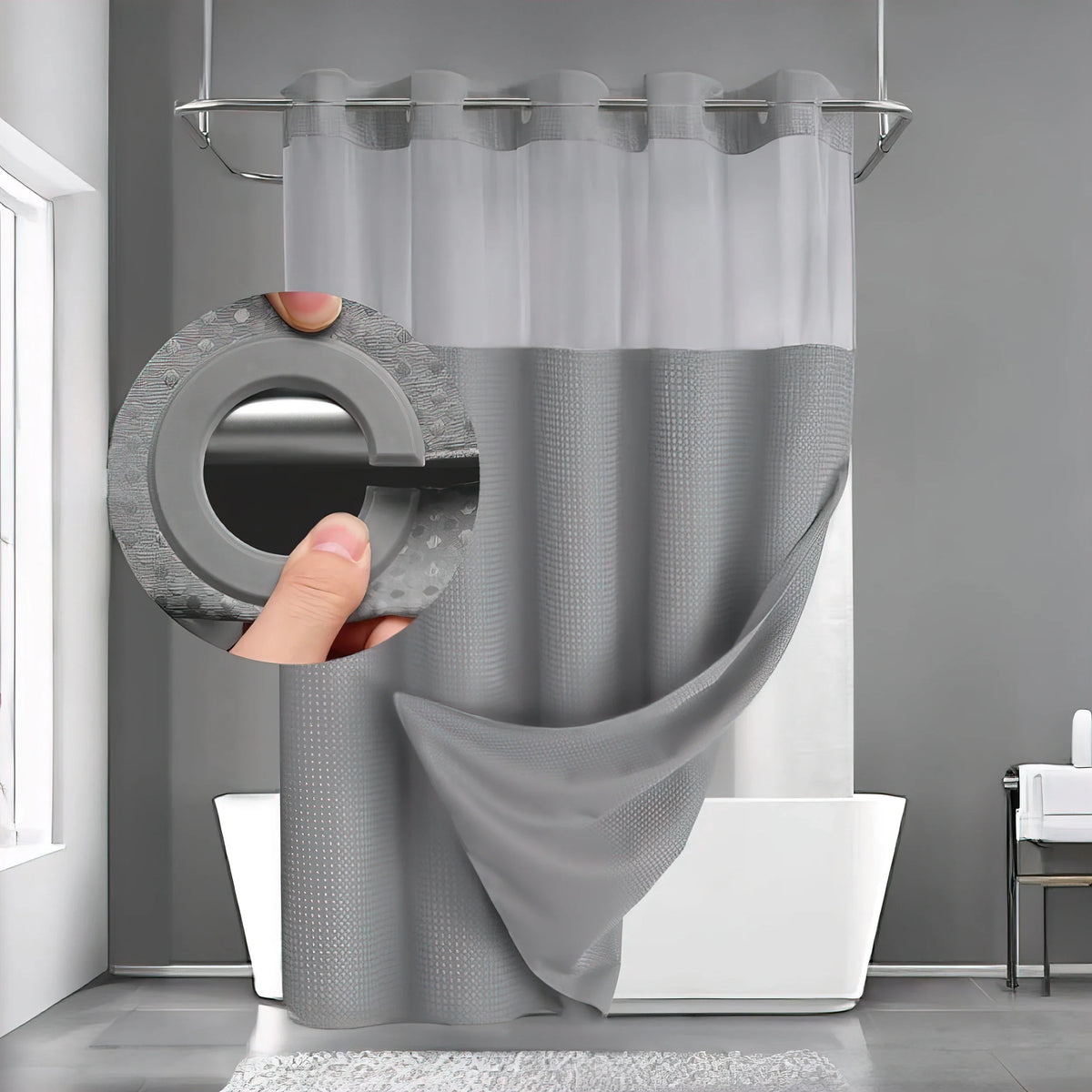 Goodinary® No Hook Shower Curtain 0