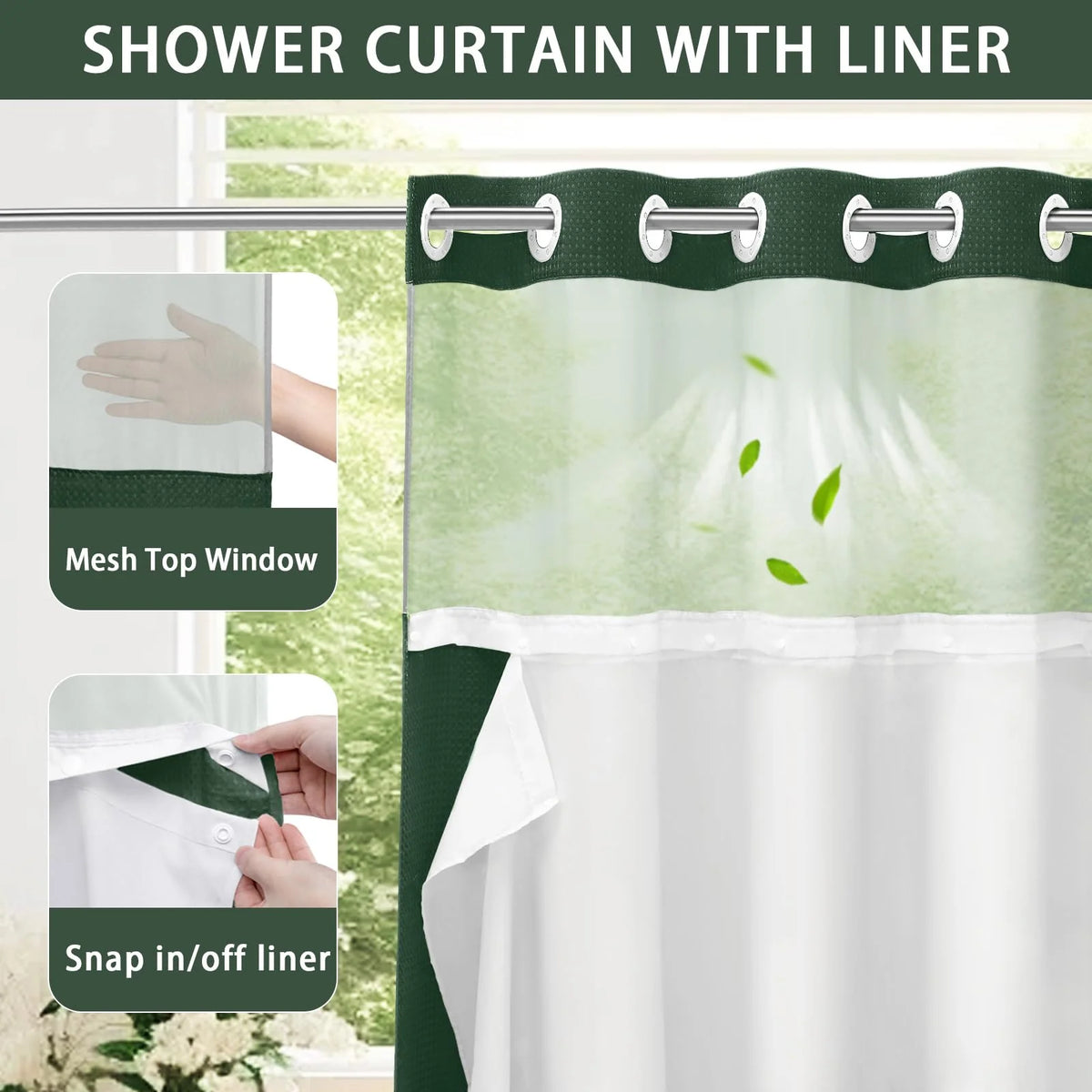 Goodinary® No Hook Shower Curtain 3