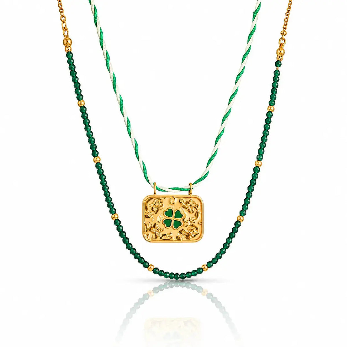 Green Clover Charm Necklace - 18K Gold Plated 0