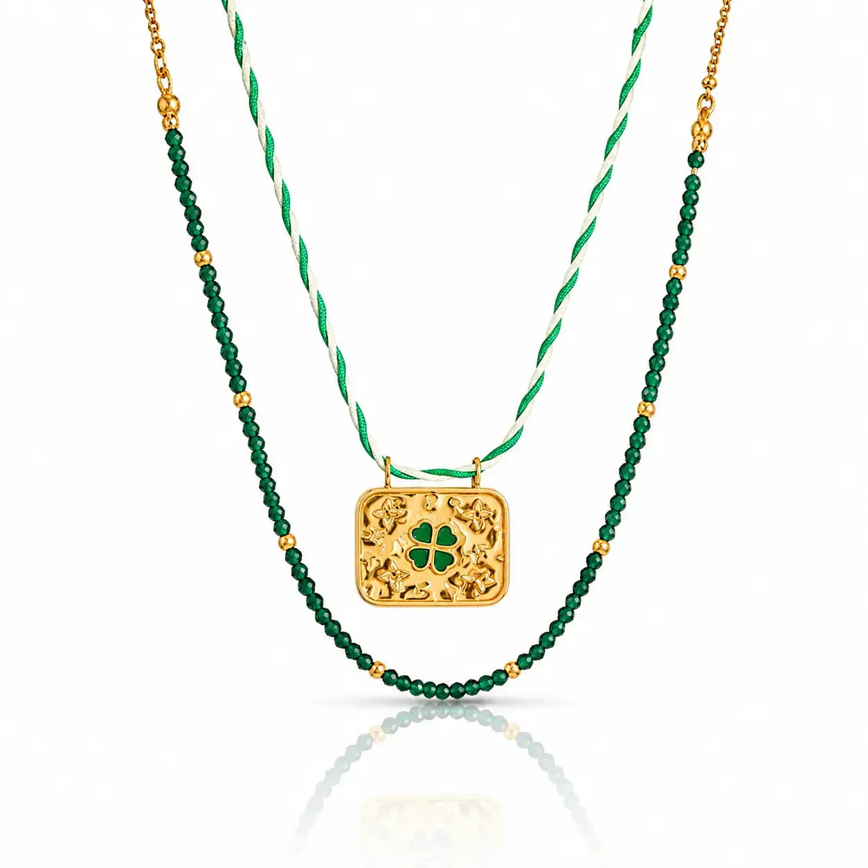 Green Clover Charm Necklace - 18K Gold Plated 0