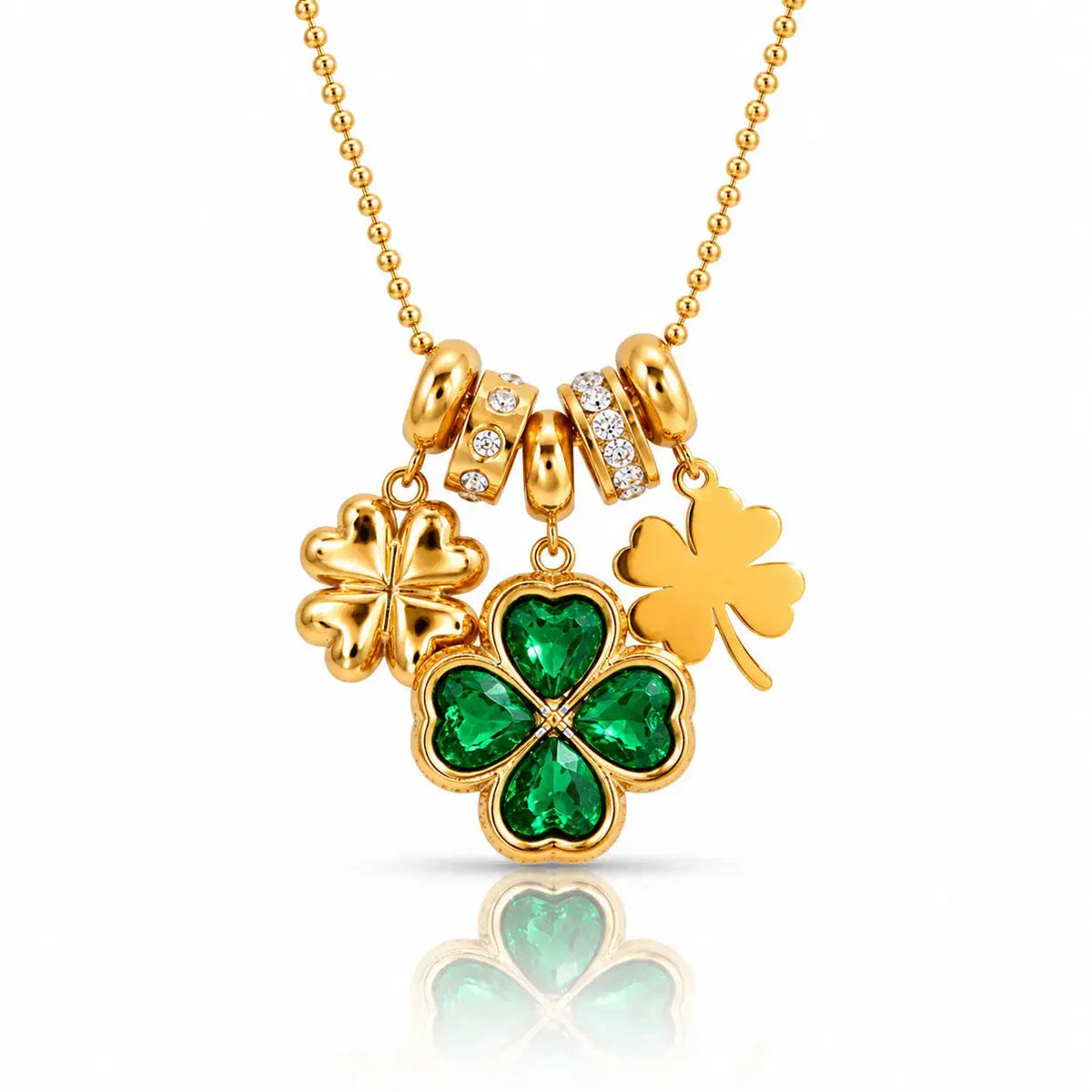 Green Clover Charm Necklace - 18K Gold Plated 1