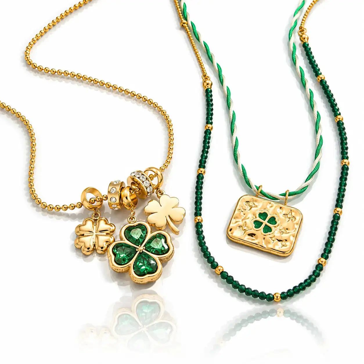 Green Clover Charm Necklace - 18K Gold Plated 4