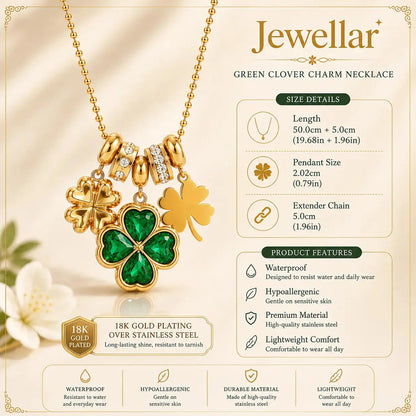 Green Clover Charm Necklace - 18K Gold Plated 5