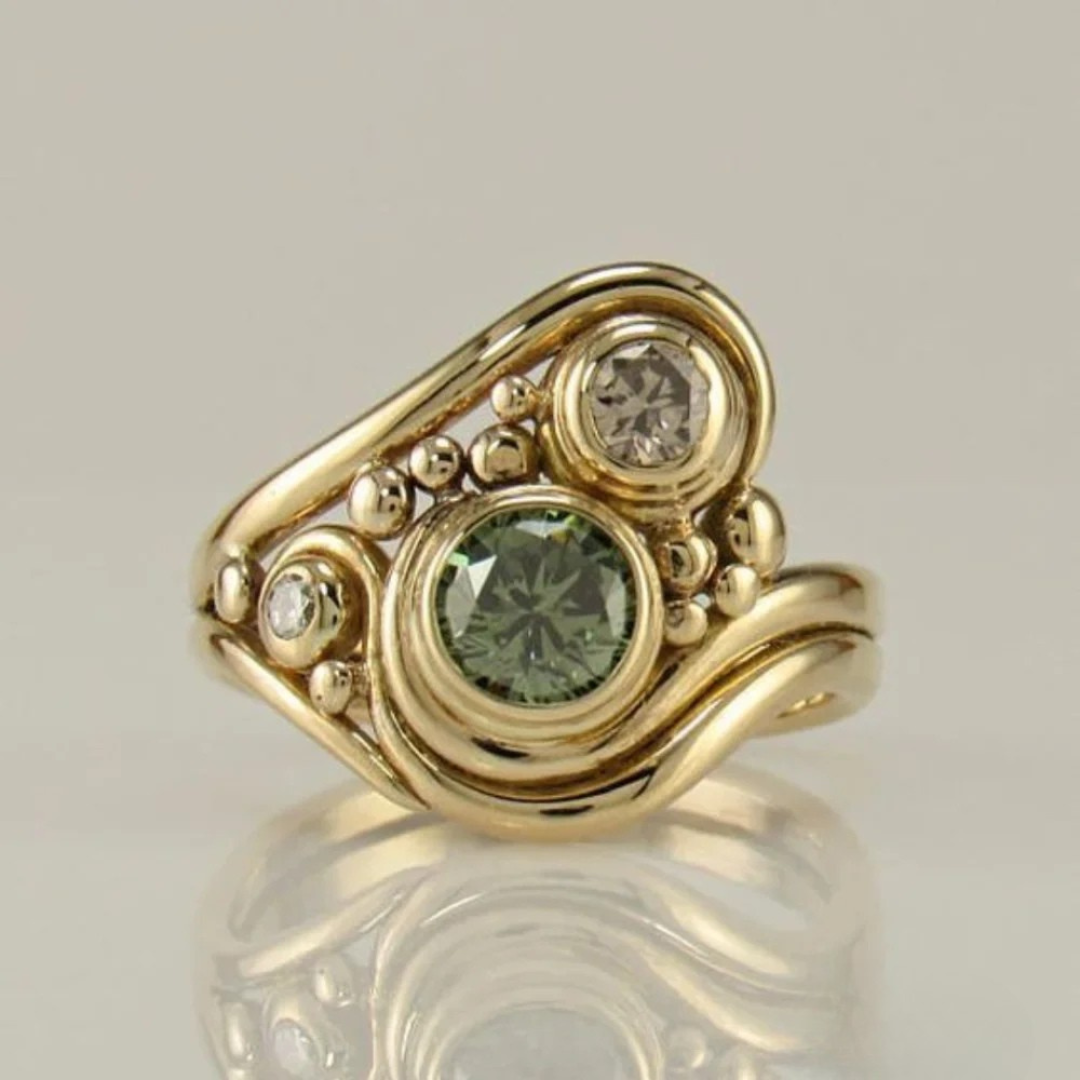 Green Zircon Ring with Gold Accent 0