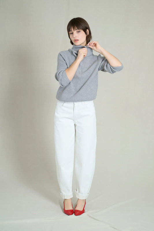 Grey high-neck zip-up sweater 1
