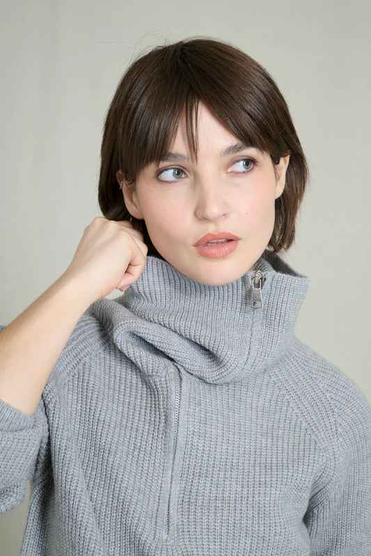 Grey high-neck zip-up sweater 2