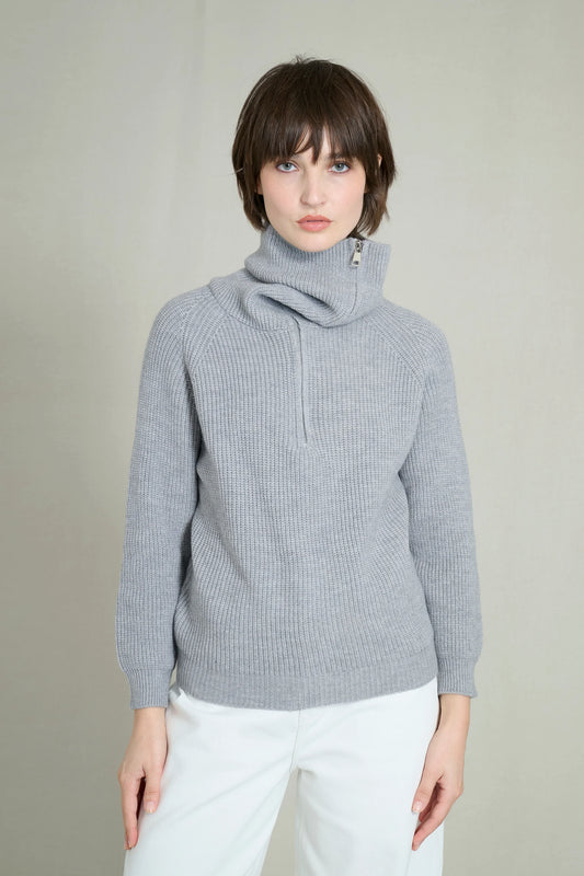 Grey high-neck zip-up sweater 4