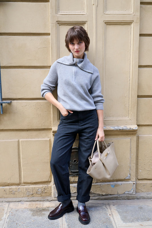 Grey high-neck zip-up sweater 5