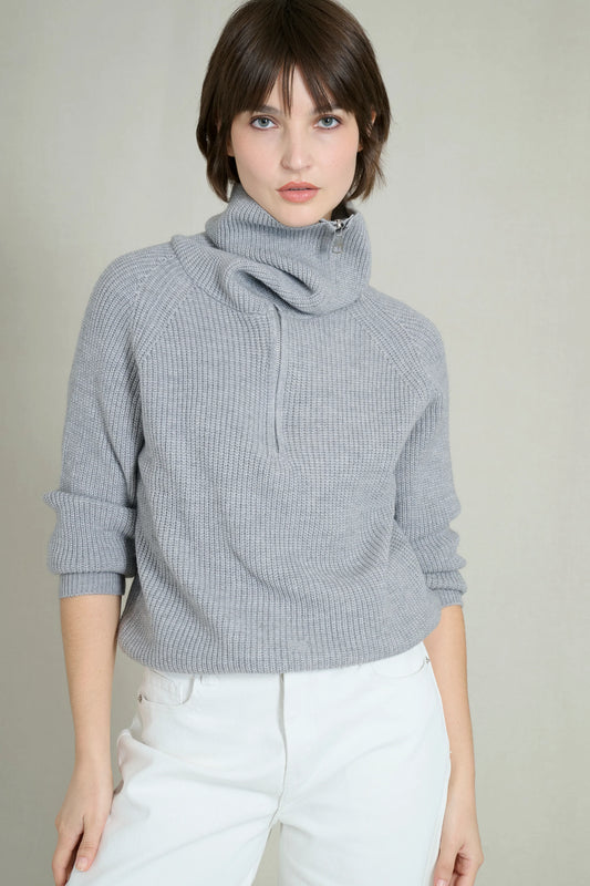 Grey high-neck zip-up sweater 7