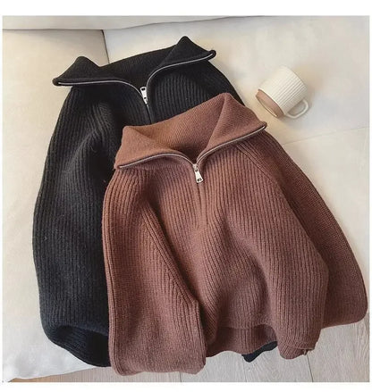 Half Zip Collar Sweater Women Pullovers Soft Knitted Long Sleeve Short Jumper Fall Winter Teen-girl Korean Fashion Outfit 2