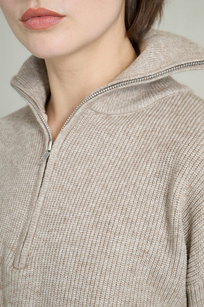 Heather beige zip-neck cropped sweater 3