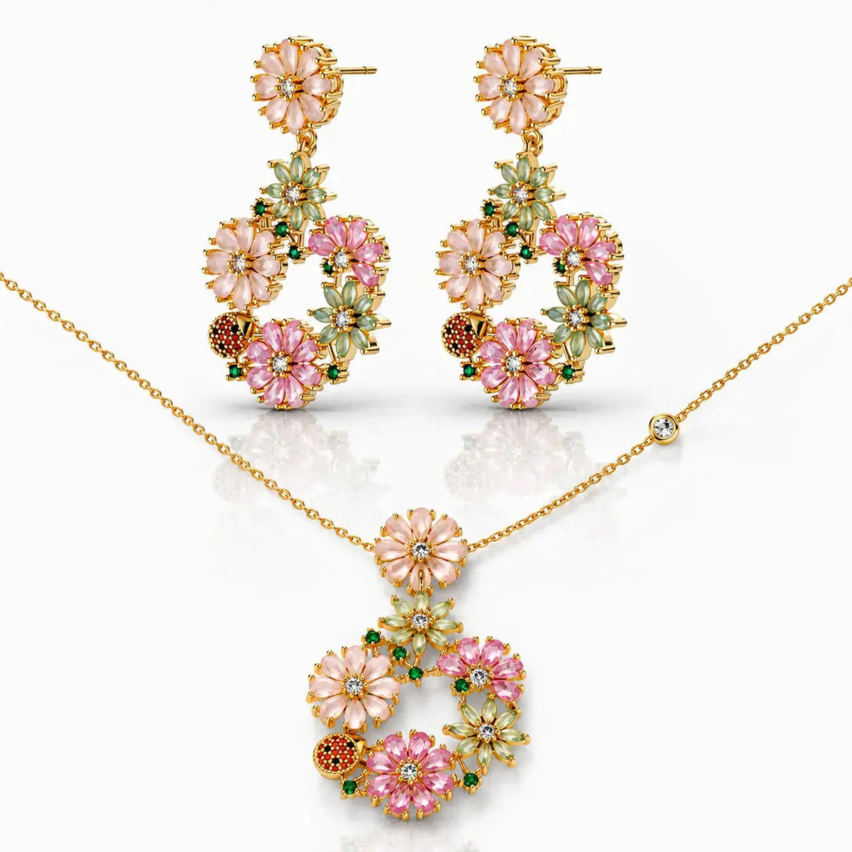 Jardin Floral Zirconia Necklace & Earrings Set - 14K Gold 0