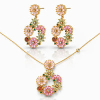 Jardin Floral Zirconia Necklace & Earrings Set - 14K Gold 0