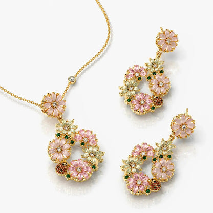 Jardin Floral Zirconia Necklace & Earrings Set - 14K Gold 2