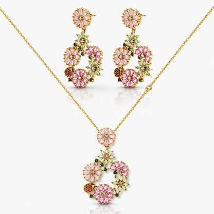 Jardin Floral Zirconia Necklace & Earrings Set - 14K Gold 3