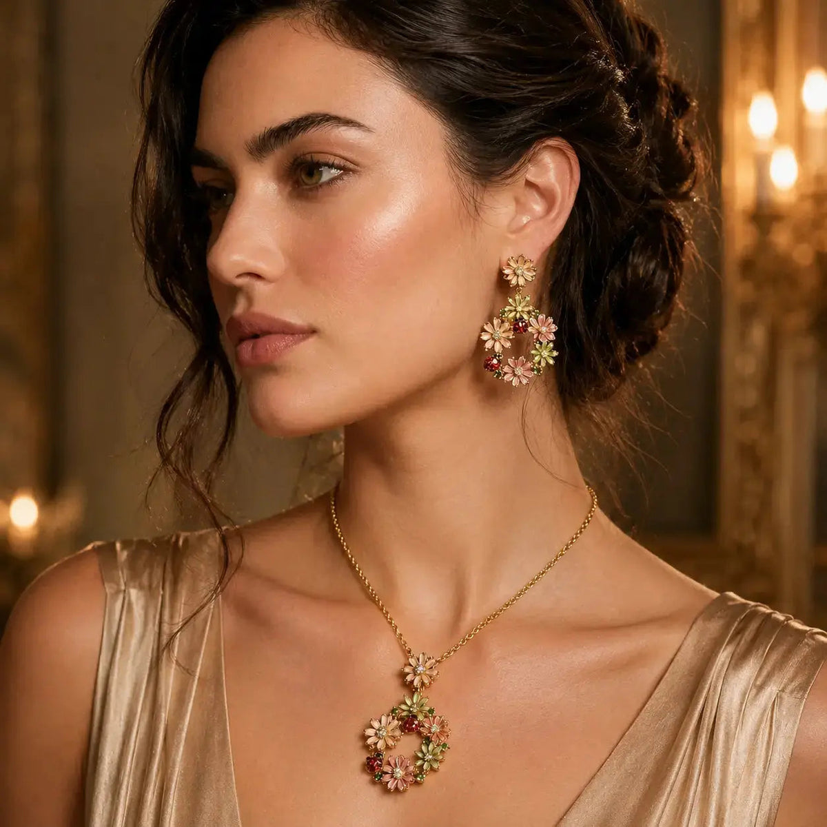 Jardin Floral Zirconia Necklace & Earrings Set - 14K Gold 5