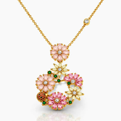 Jardin Floral Zirconia Necklace & Earrings Set - 14K Gold 6