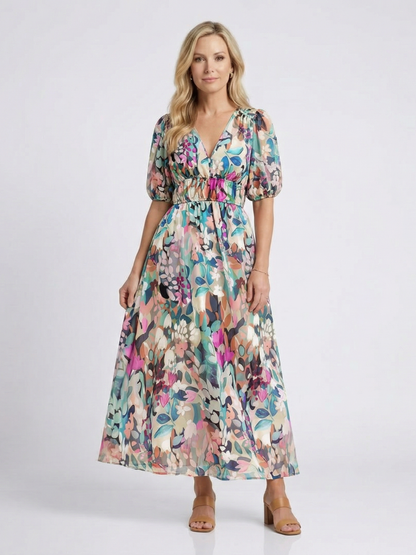 Jasmine | Women's Floral V-Neck Midi Dress 0