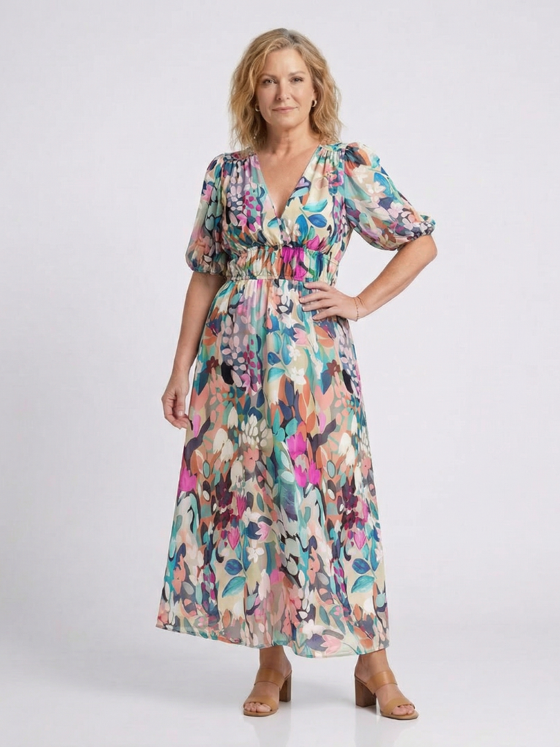 Jasmine | Women's Floral V-Neck Midi Dress 2