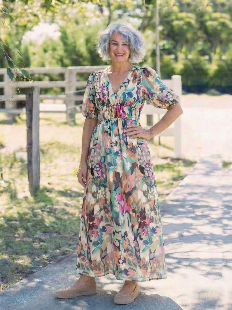Jasmine | Women's Floral V-Neck Midi Dress 3