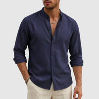 Justin | Linen Stand Collar Long Sleeve Shirt 0