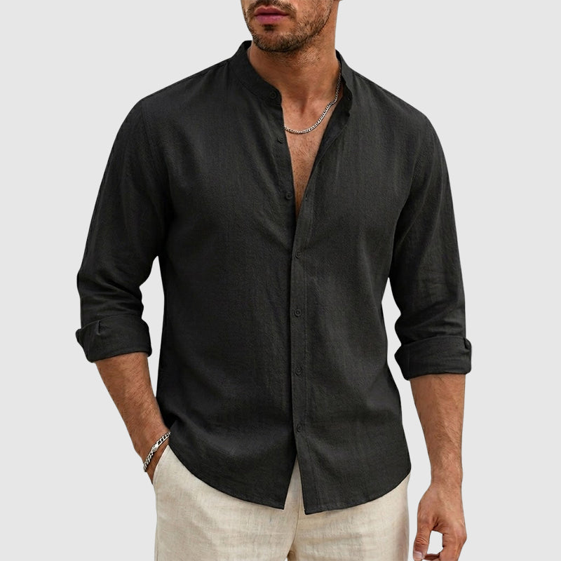 Justin | Linen Stand Collar Long Sleeve Shirt 1