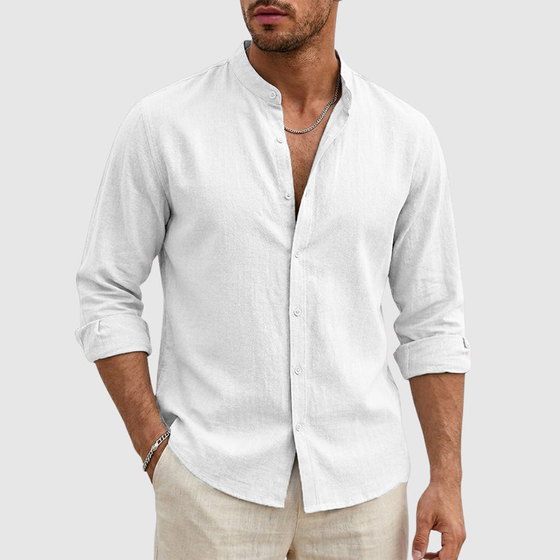 Justin | Linen Stand Collar Long Sleeve Shirt 2