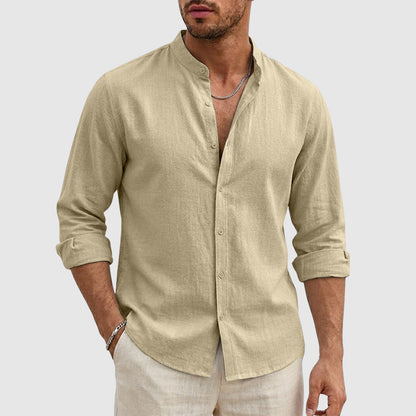 Justin | Linen Stand Collar Long Sleeve Shirt 3