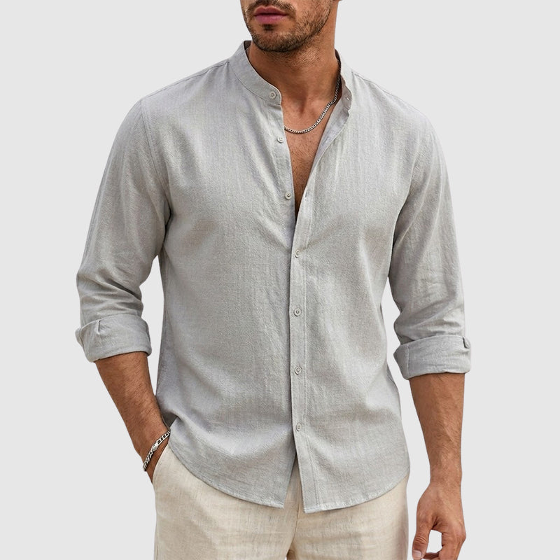 Justin | Linen Stand Collar Long Sleeve Shirt 4