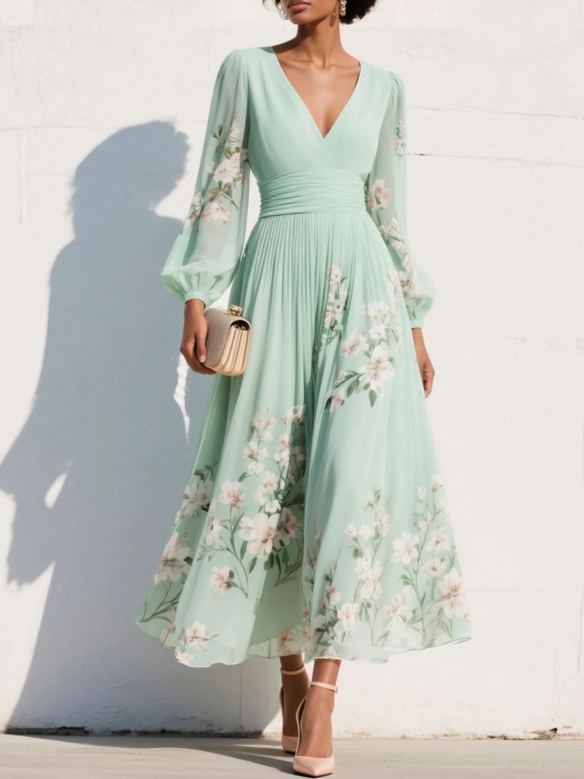 Katrina | Floral V-Neck Midi Dress 0