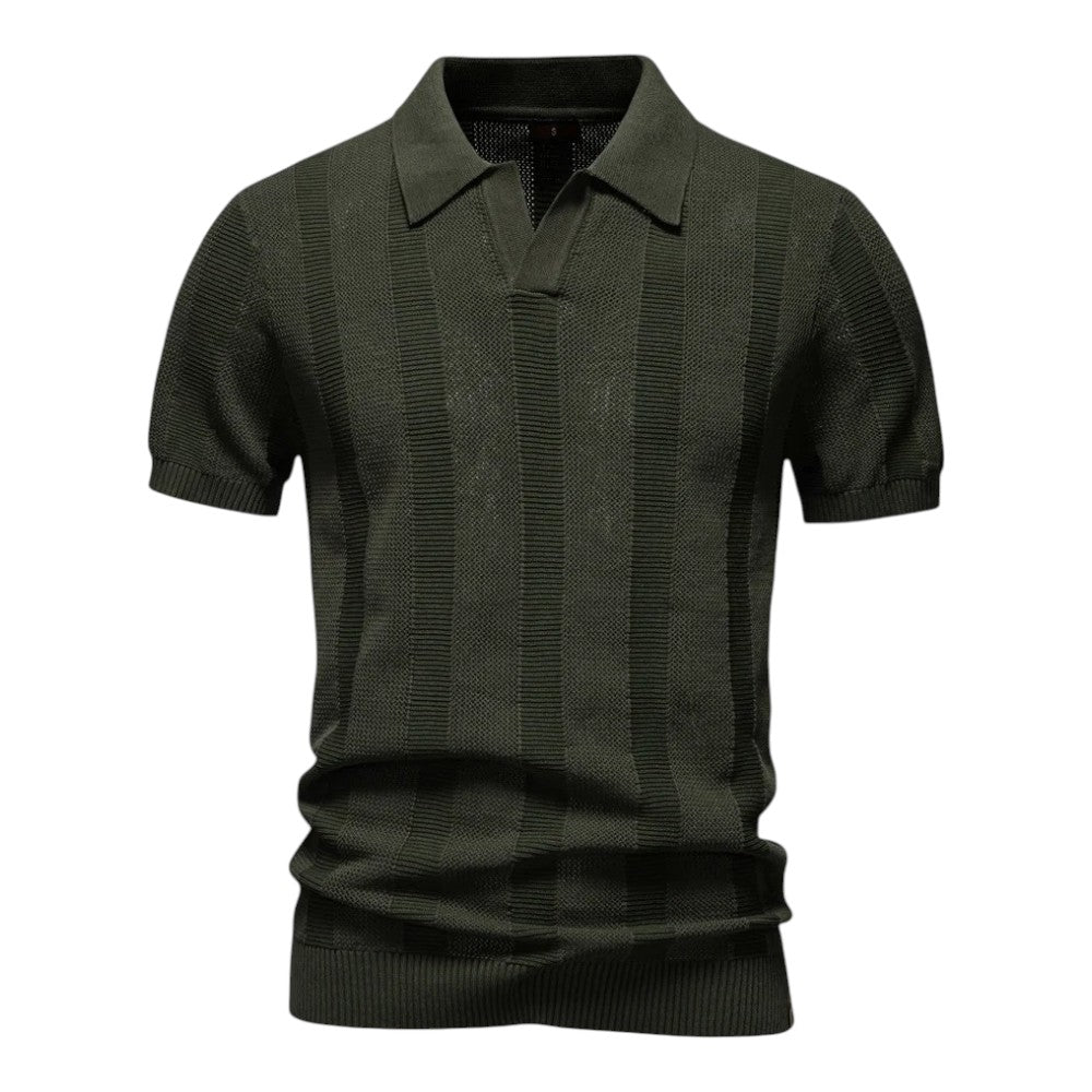 Knit Polo Shirt with Open Placket and Ribbed Hem 0