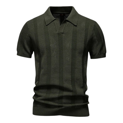 Knit Polo Shirt with Open Placket and Ribbed Hem 0