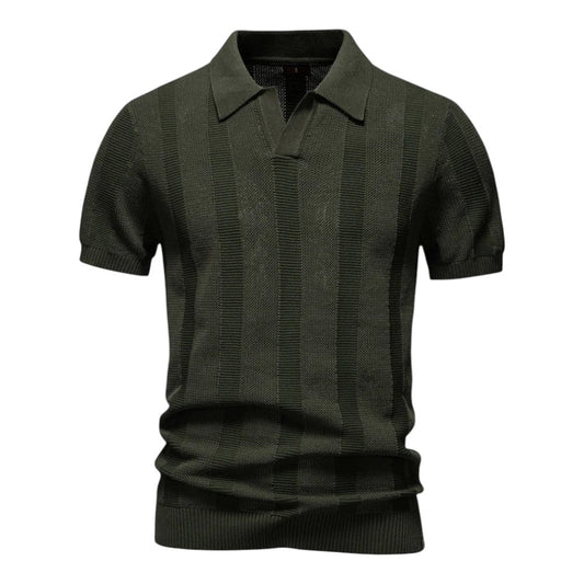 Knit Polo Shirt with Open Placket and Ribbed Hem 0