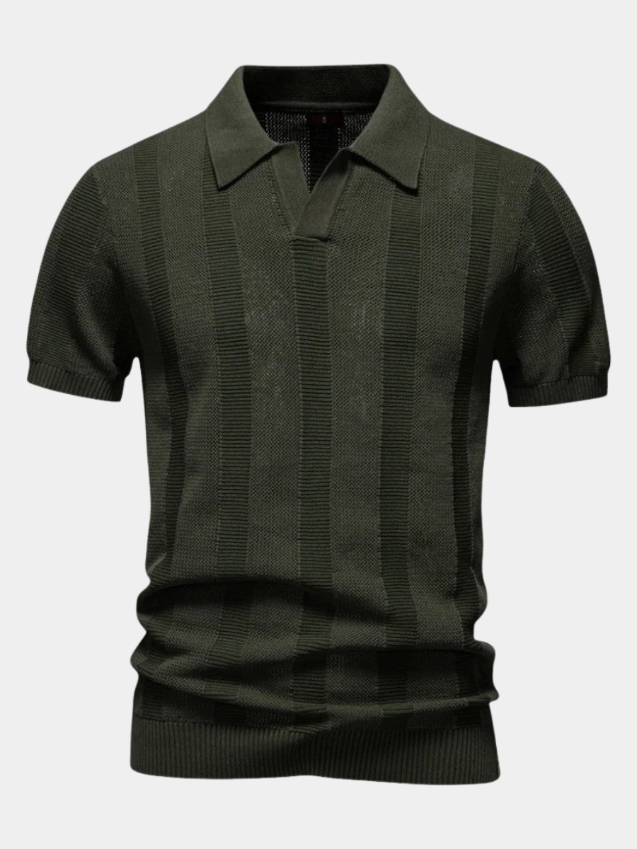 Knit Polo Shirt with Open Placket and Ribbed Hem 1