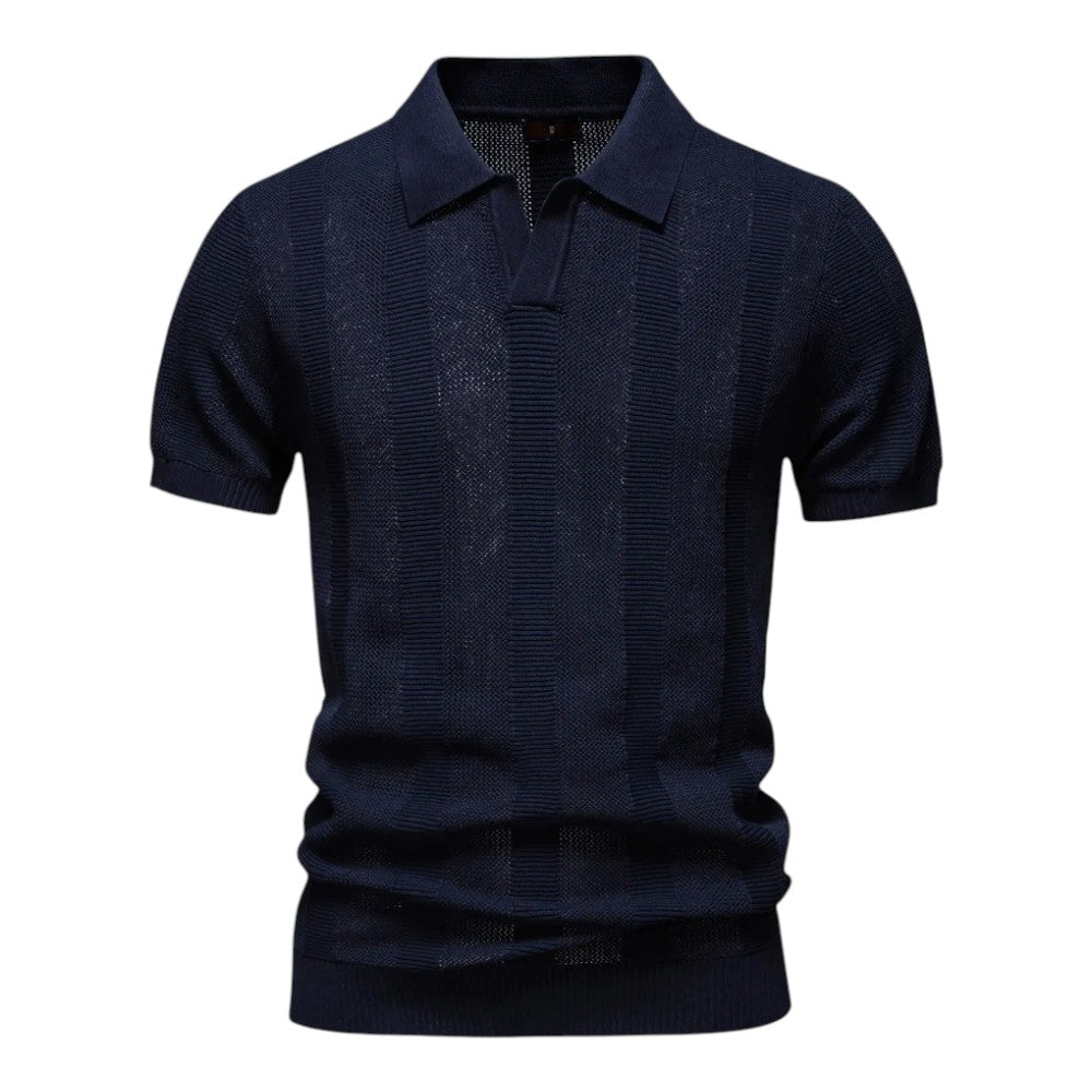 Knit Polo Shirt with Open Placket and Ribbed Hem 2
