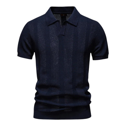 Knit Polo Shirt with Open Placket and Ribbed Hem 2
