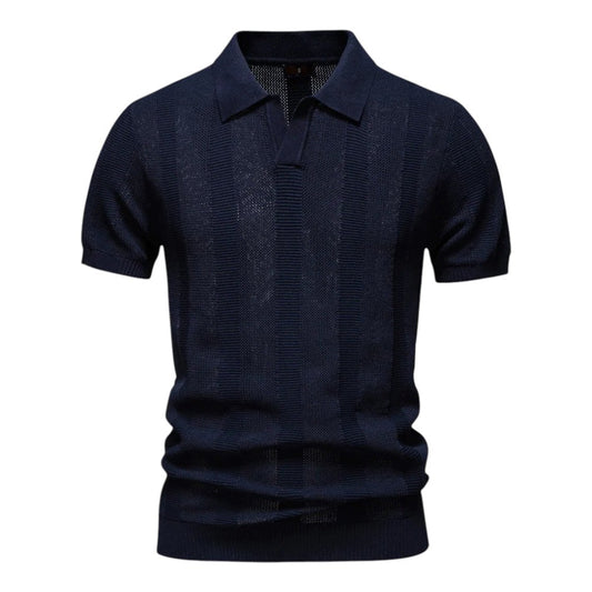 Knit Polo Shirt with Open Placket and Ribbed Hem 2