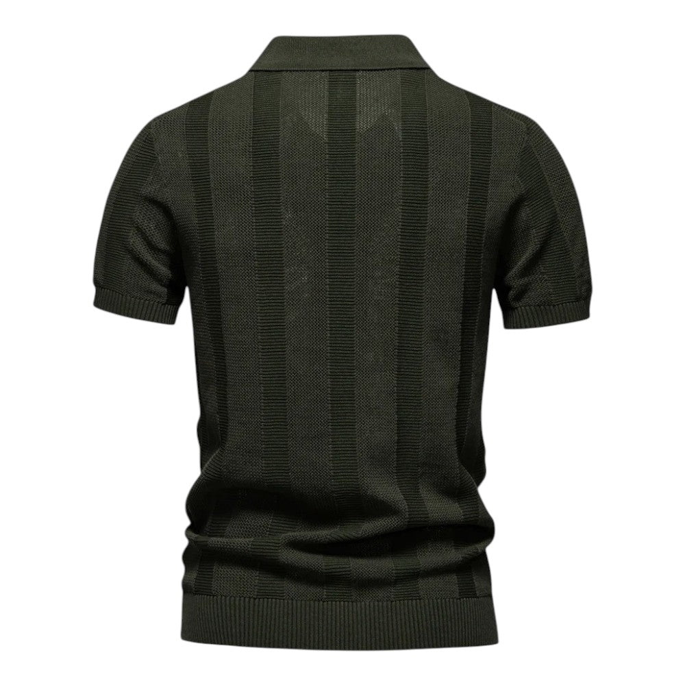 Knit Polo Shirt with Open Placket and Ribbed Hem 4