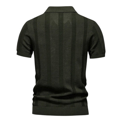 Knit Polo Shirt with Open Placket and Ribbed Hem 4