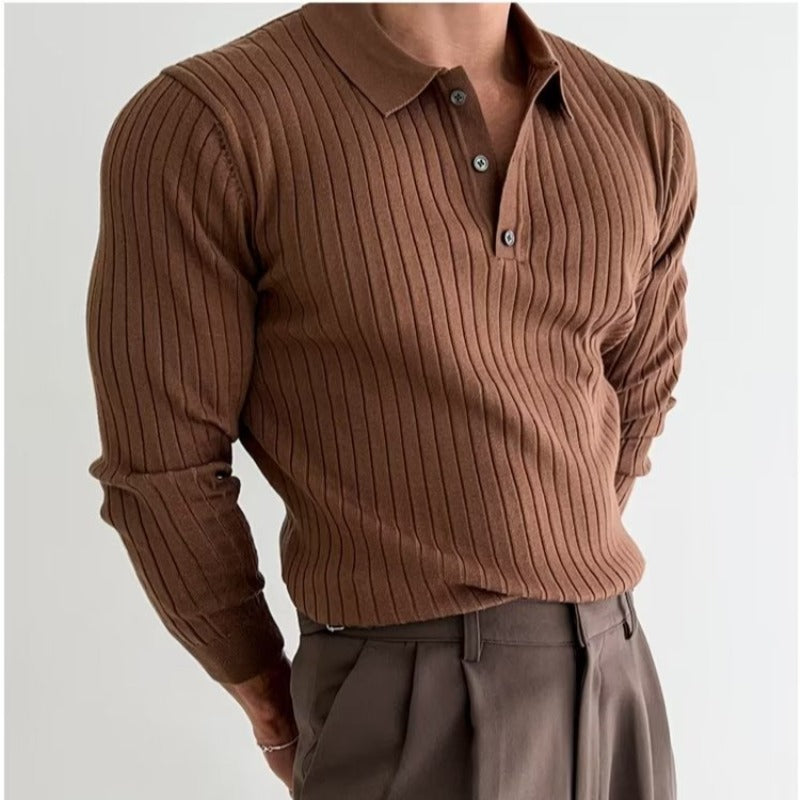 Knit Polo Sweater with Lapel Collar and Ribbing 0